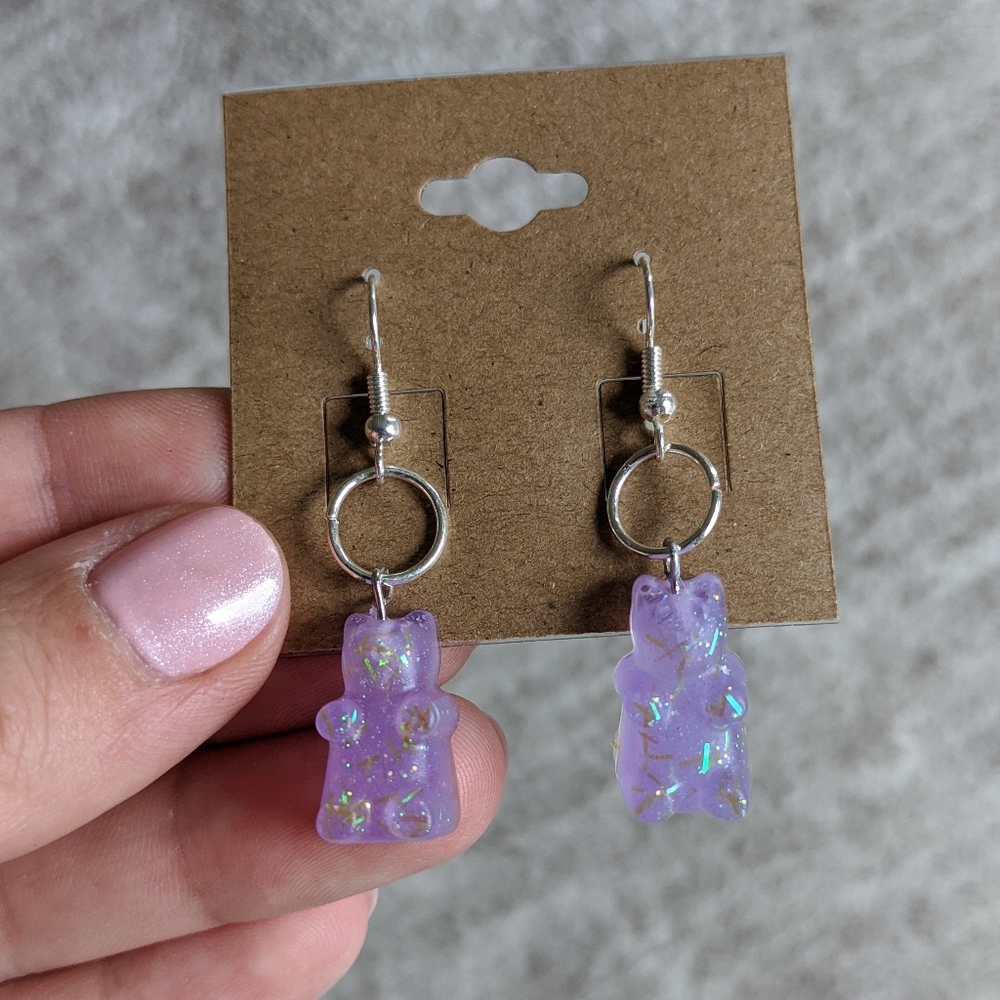 🌈BOGO🌈 Resin Gummy Bear Earrings - Purple